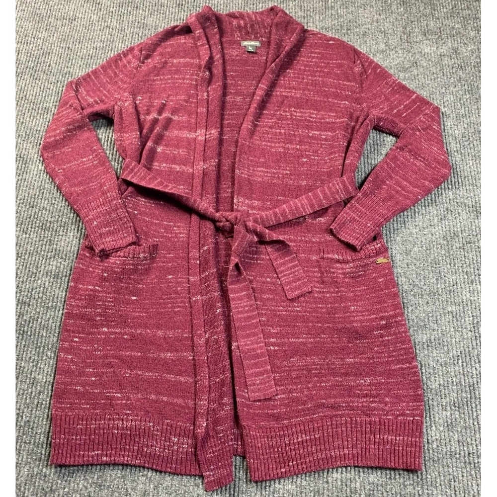 Eddie Bauer Sweater Womens M Purple Open Front Cardigan Tie Up Office Pockets